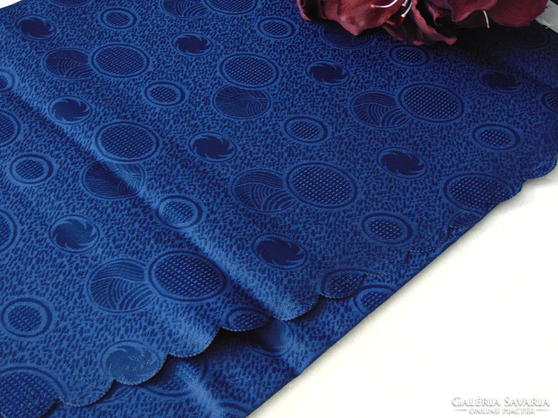 Elegant dark blue silk tablecloth 155 x 300 cm oval