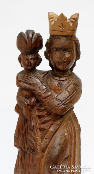 Mária a gyermek Jézussal, antik fa szobor