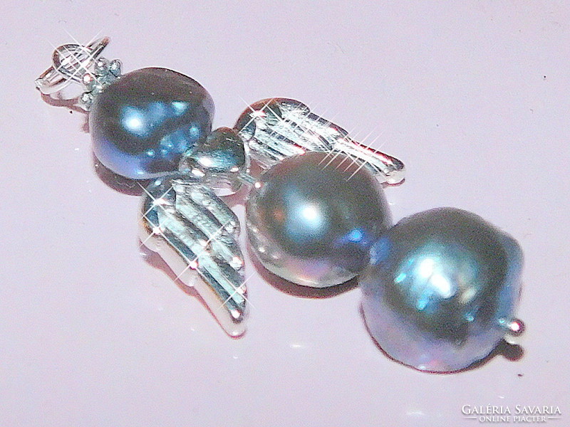Tahiti - real pearl halo angel pendant in shades of gray