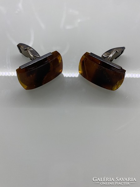 Silver socket amber cuff