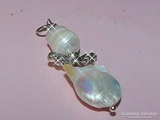 Japanese biwa pearl and rice grain real pearl halo angel pendant
