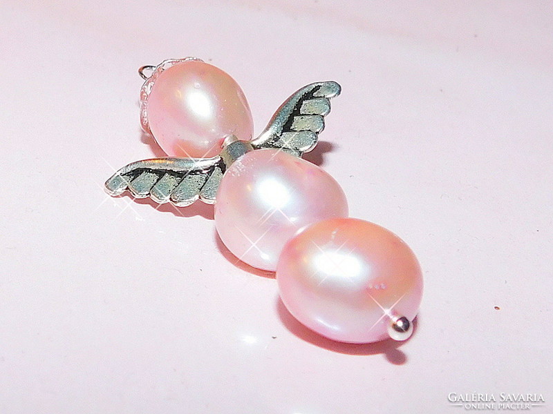 Powder pink akoya real pearl halo angel pendant