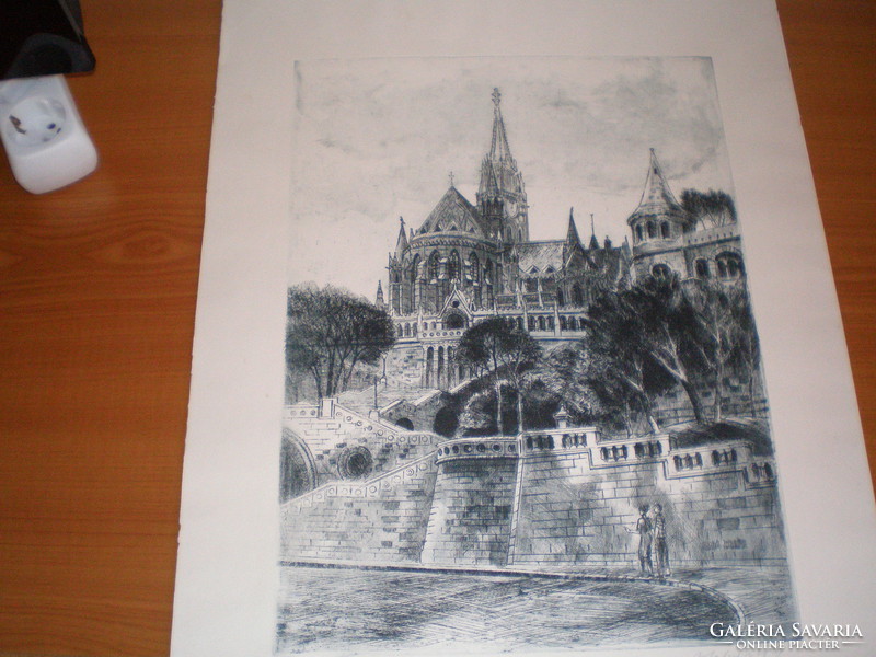 Fisherman's bastion, Alexander of Badacsony, etching, 36/100, numbered, sheet size: 56 cm x 40 cm,