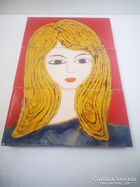 Retro midcentury vintage blonde girl tile picture wall ceramic màzas ceramic wall picture