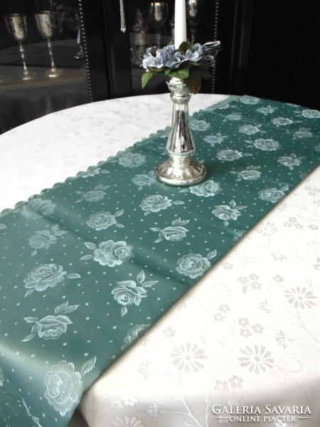 Beautiful moss green silk tablecloth 136 x 354 cm rectangle!