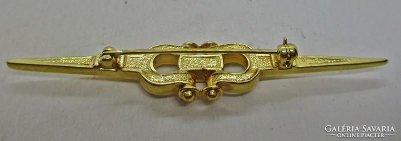 Wonderful old gilded brooch with white stones