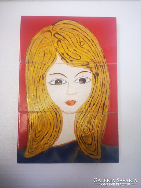 Retro midcentury vintage blonde girl tile picture wall ceramic màzas ceramic wall picture