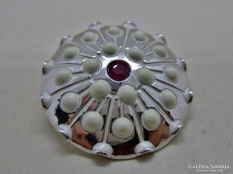 Wonderful old silver plated brooch with white stones