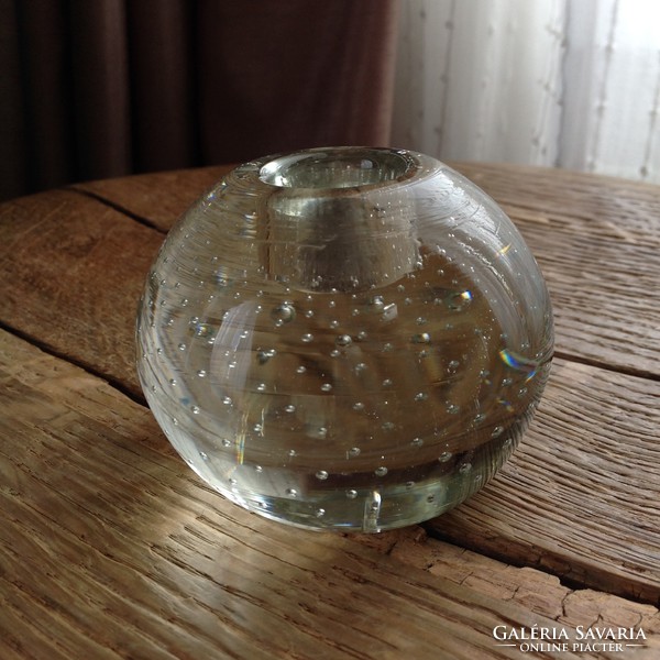 Régi buborrékos gyertyatartó kristály üveg dísz