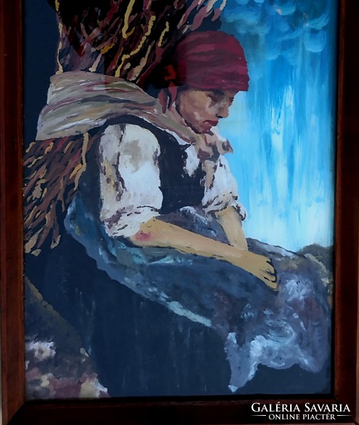 Fk/148 - mihály munkácsy - reproduction of a woman carrying incense, glass painting
