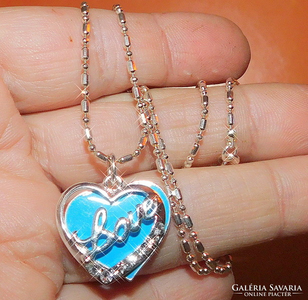 Turquoise blue love inscription double pendant white gold gold filled necklace
