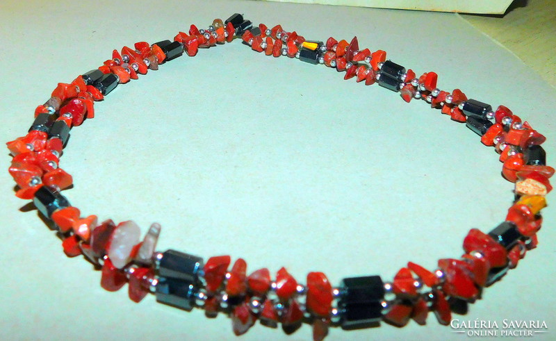 Red jasper-hematite necklace-bracelet with the healing effect of magnetism 92 cm