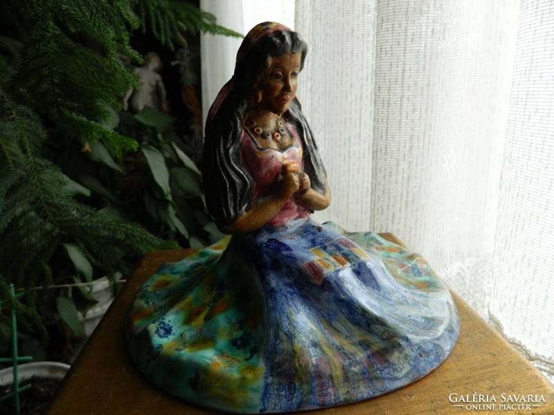 Applied art small sculpture ceramics: gypsy girl -marked: fábryné