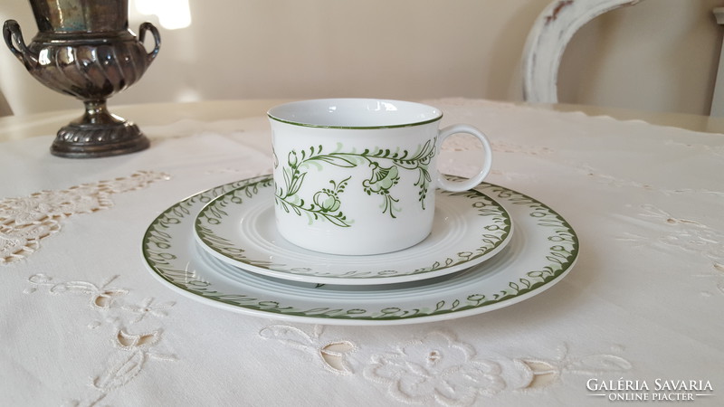 Szép zöld dekoros,Melitta Germany,porcelán reggeliző szett