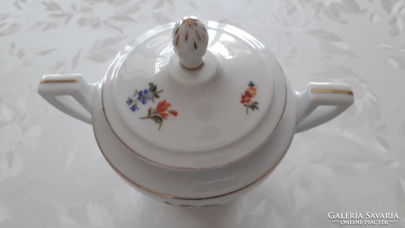 Old porcelain large floral sugar bowl schlaggenwald h.C. Art deco bonbonier