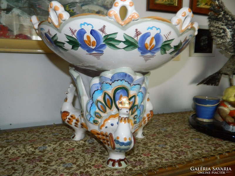 Extra large majolica - gzhel Russian peacock ceramic serving