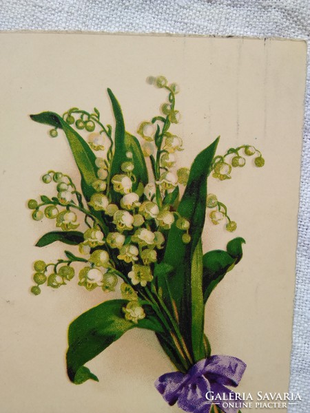 Old litho / lithographic postcard, lily of the valley 1933