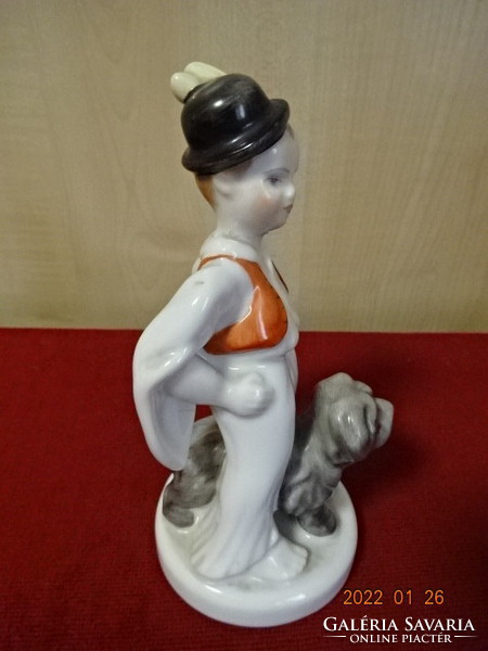 Herend porcelain figurine, little boy with sheepdog. He has! Jókai.