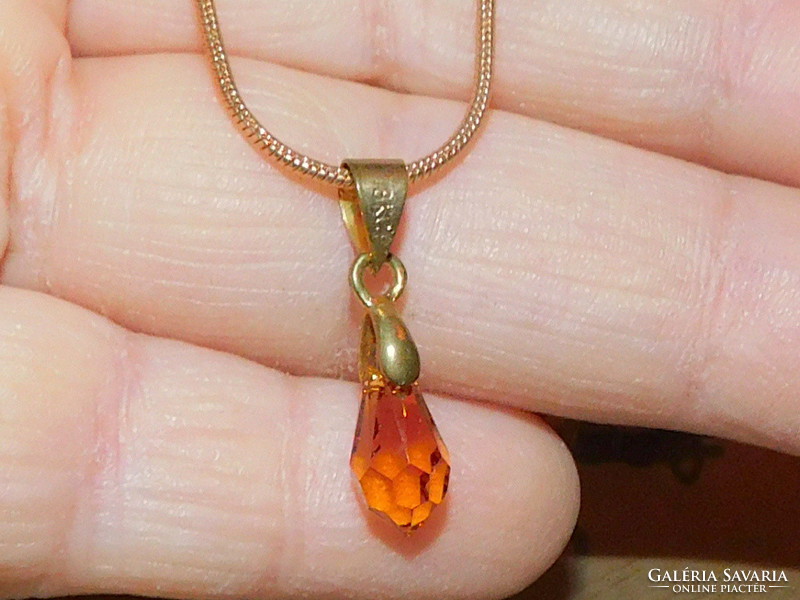 Swarovski Gold Citrine Luster Crystal Drop Gold Necklace
