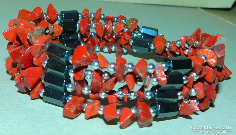 Vörös Jáspis-Hematit Nyaklánc-Karkötő-A mágnesesség gyógyhatásával 92 cm-es