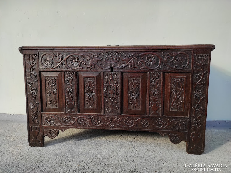 Antique renaissance noble hardwood chest with 1790 ps monogram five-pointed crown 18th century 730