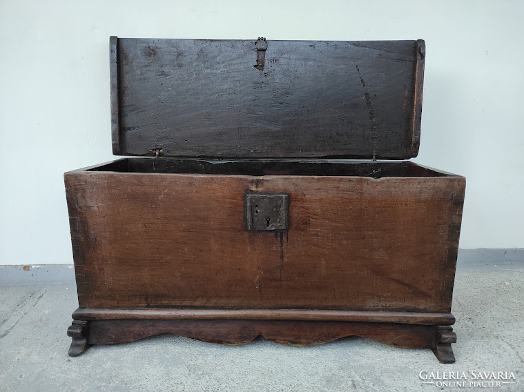 Antique baroque large hardwood chest with iron fittings without key 741