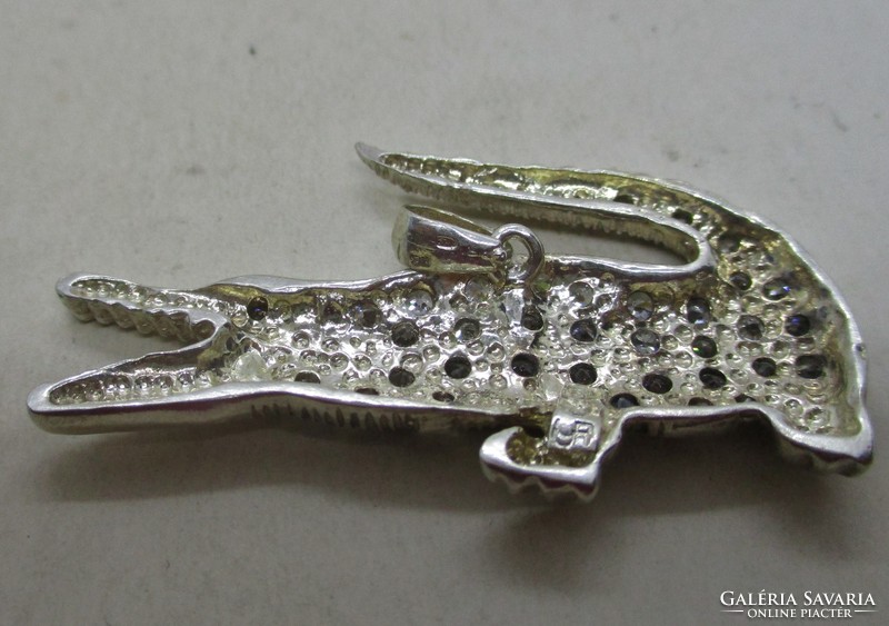 Wonderful old silver crocodile pendant with white stones