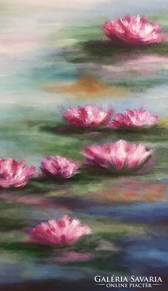 Water lilies, oil painting, 80 cm x 80 cm