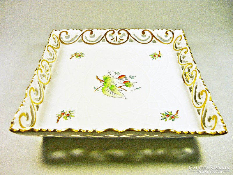 Herend, openwork tray with rosehip pattern 15 cm., Flawless! (B078)