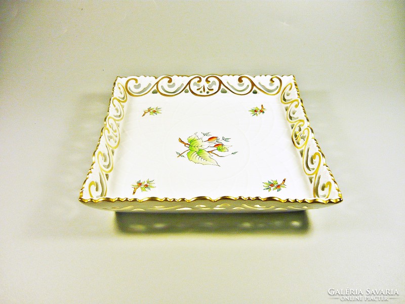 Herend, openwork tray with rosehip pattern 15 cm., Flawless! (B078)