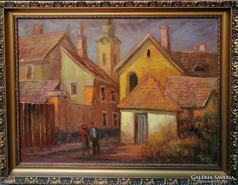 Réti Mátyás  ( 1922-2002) Délutáni séta Szentendrén c. Képcsarnokos Festménye