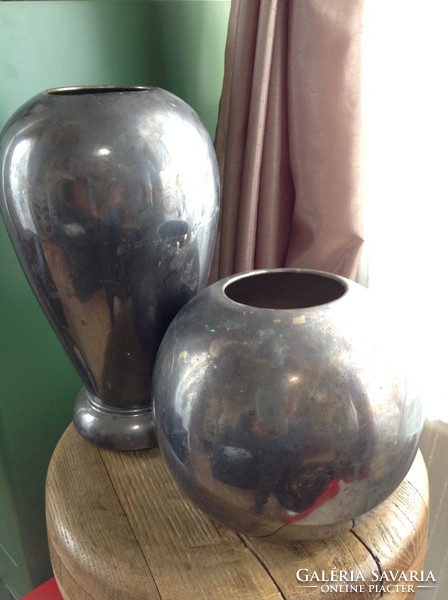 Old art deco style silver plated copper vases with d + w mark on one