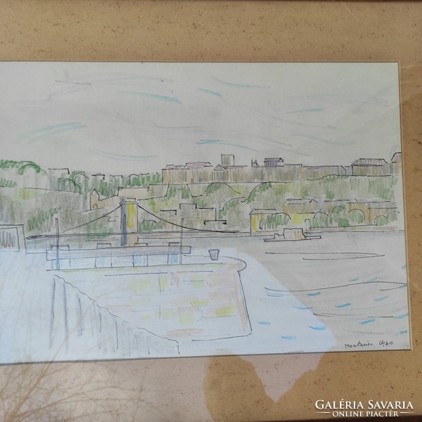 Beautiful Budapest panorama image, painting, chain bridge