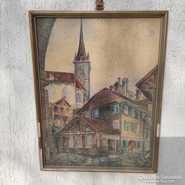 Good quality painting, watercolor, city scene indicated: k.Meier about 100 years old picture!