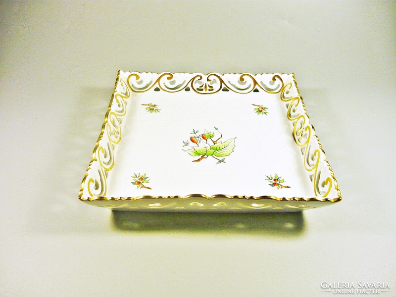 Herend, openwork tray with rosehip pattern 15 cm., Flawless! (B078)