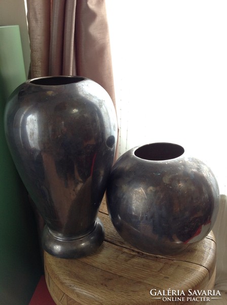 Old art deco style silver plated copper vases with d + w mark on one
