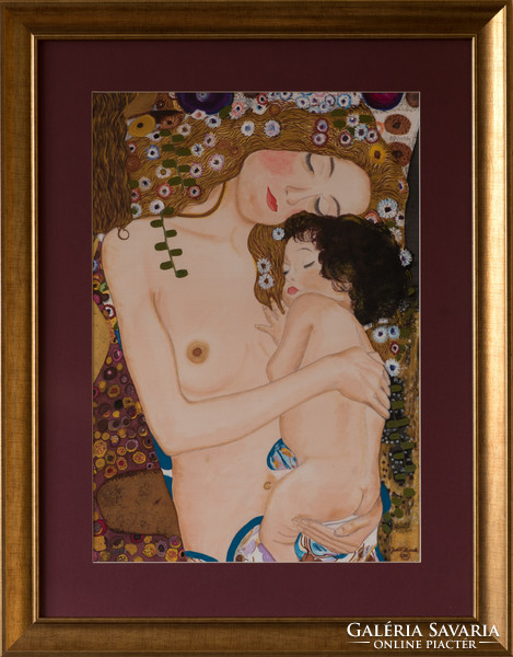 Specialty! A silk watercolor by Dr. Hiszekné entitled Judit, Klimt, Motherhood