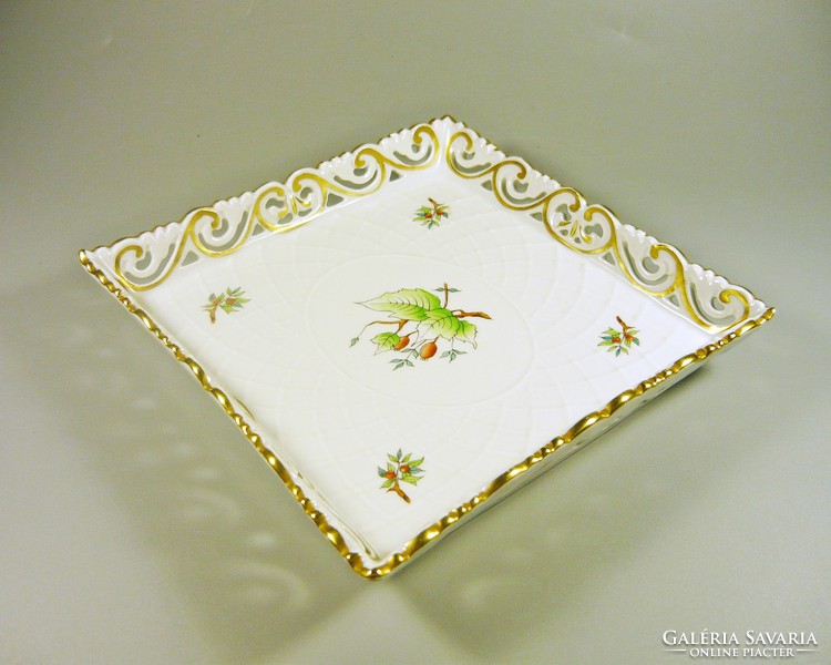 Herend, openwork tray with rosehip pattern 15 cm., Flawless! (B078)