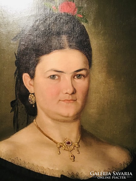 ZOÓ JÁNOS (1822-1897):Hölgy portré 1872. olaj-vászon 70x56 cm festmény