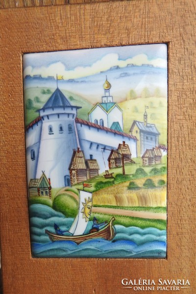 Fire enamel miniature painting, Russian landscape -limoges