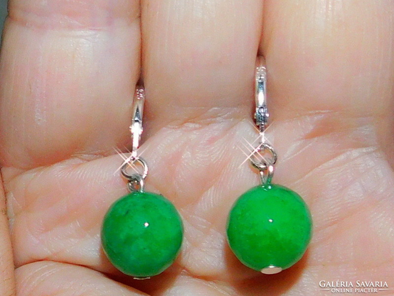Jade mineral faceted polished spherical earrings