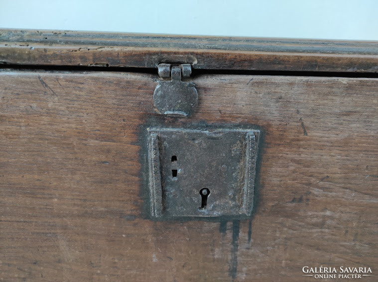 Antique baroque large hardwood chest with iron fittings without key 741