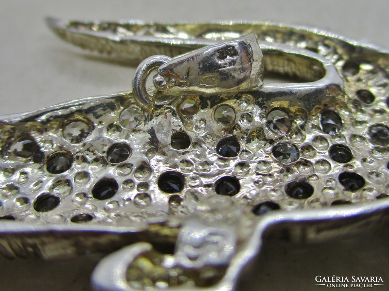 Wonderful old silver crocodile pendant with white stones