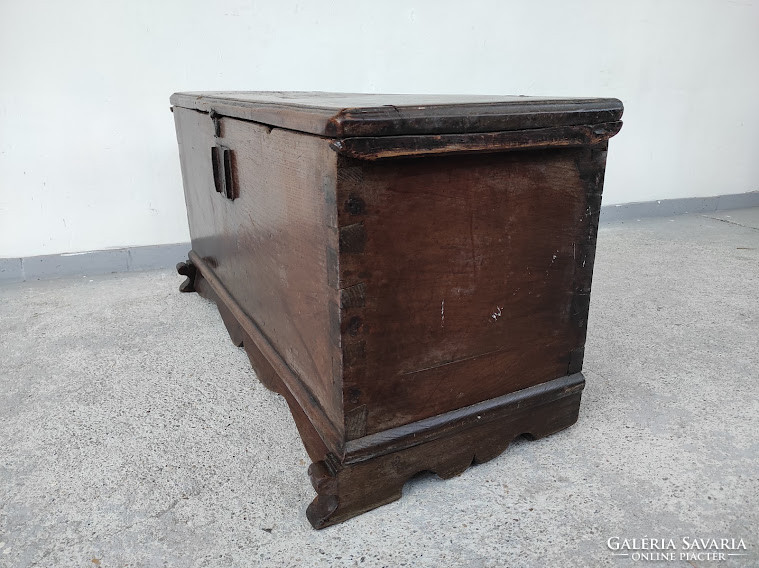 Antique baroque large hardwood chest with iron fittings without key 741