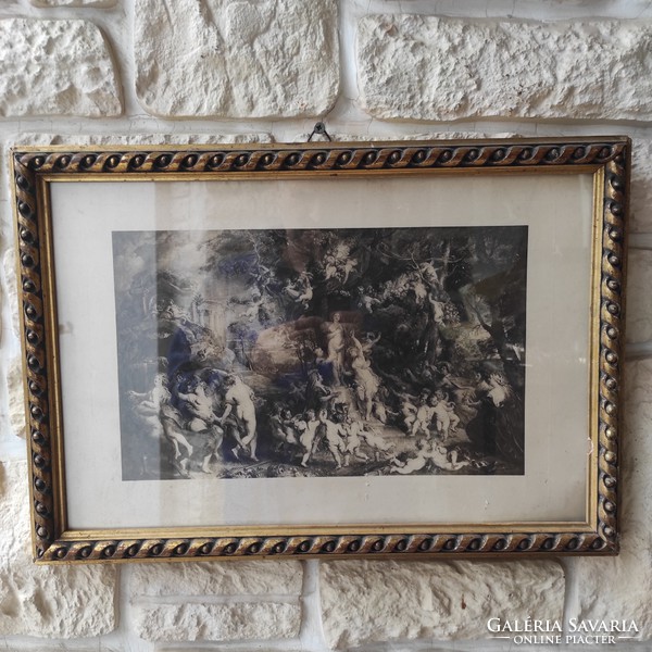 Antique picture of angels in figurative, beautiful gold frame!