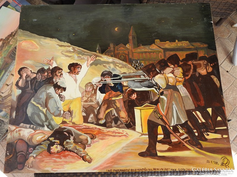 Madridi lázadók kivégzése Francisco Goya festményénye nyomán _ német kortárs festő festménye