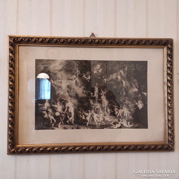 Antique picture of angels in figurative, beautiful gold frame!