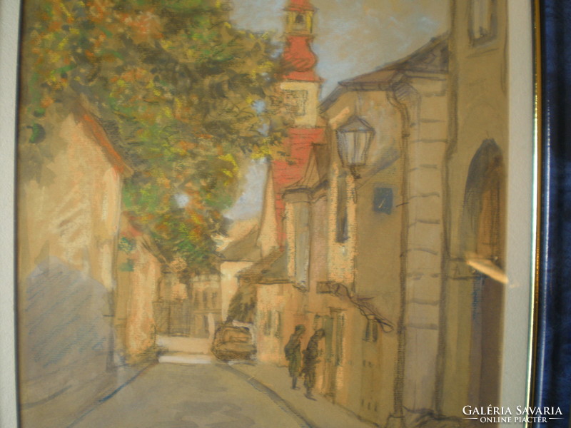 Mödling, street detail, Lower Austria, watercolor. Sign, indicating. Cozy, romantic