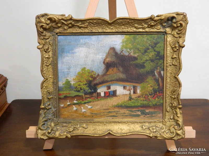 Antique signed homestead scene painting