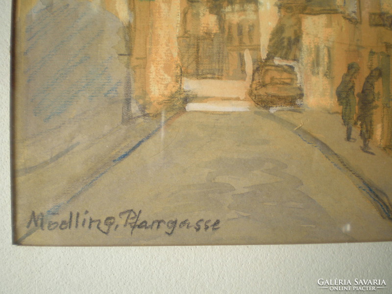 Mödling, street detail, Lower Austria, watercolor. Sign, indicating. Cozy, romantic